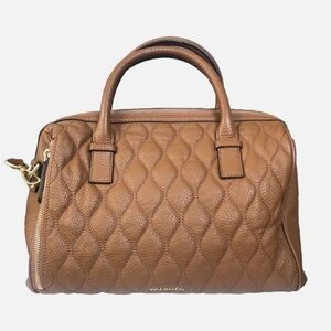 Vera Bradley Quilted Leather Satchel in Cognac Brown